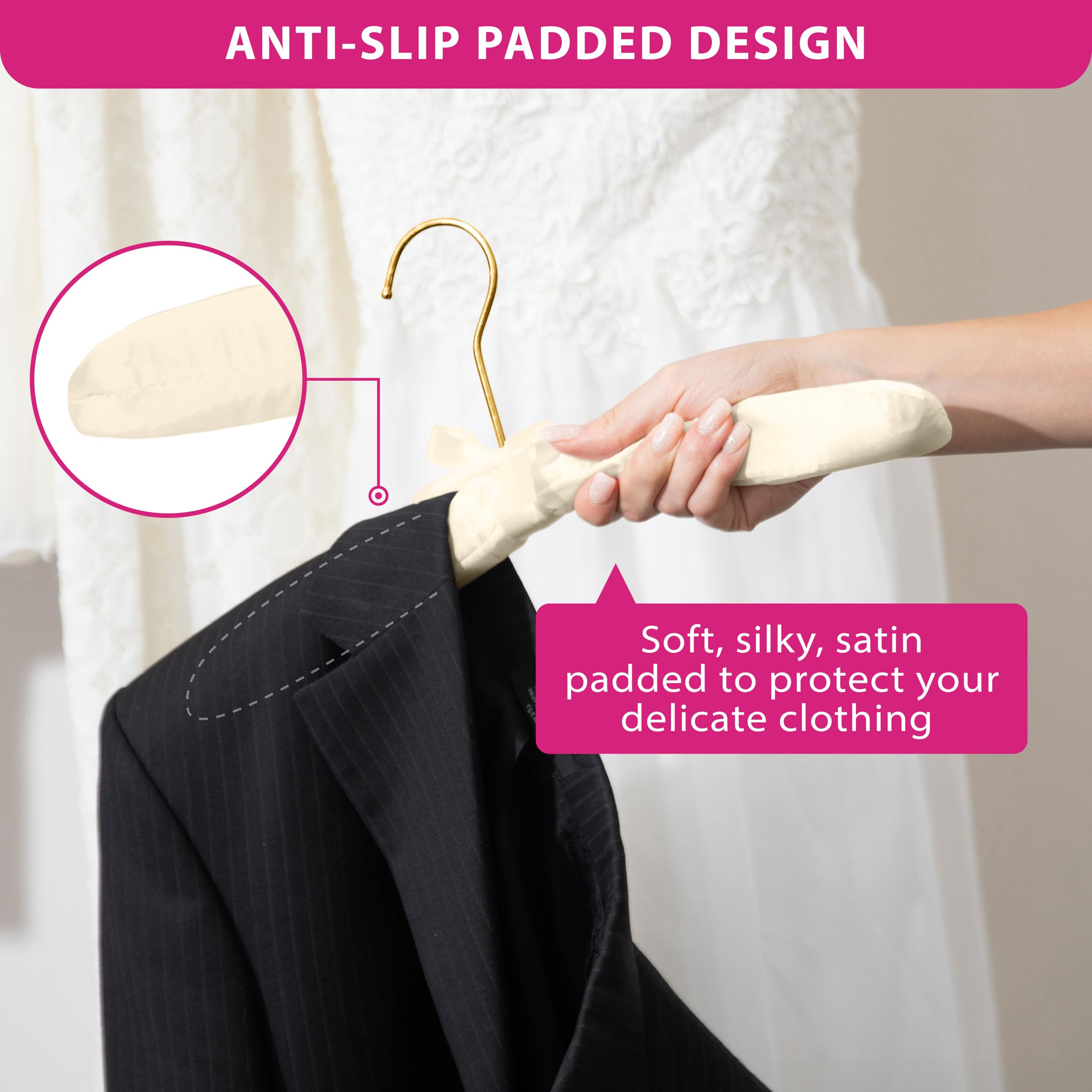 Florida Brands ivory satin hangers for women add elegant storage and organization.