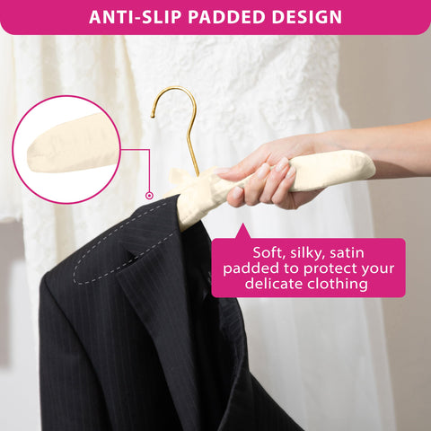 Florida Brands ivory satin hangers for women add elegant storage and organization.