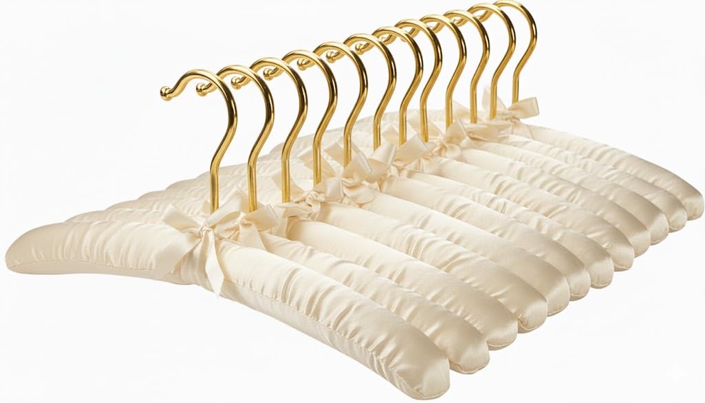 Florida Brands satin padded hanger with bow protects shoulders and preserves delicate garments.