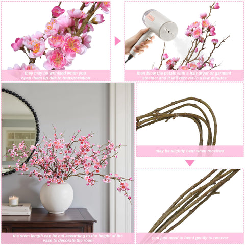 Florisso pink cherry blossom branch displayed on dining table for festive decor.