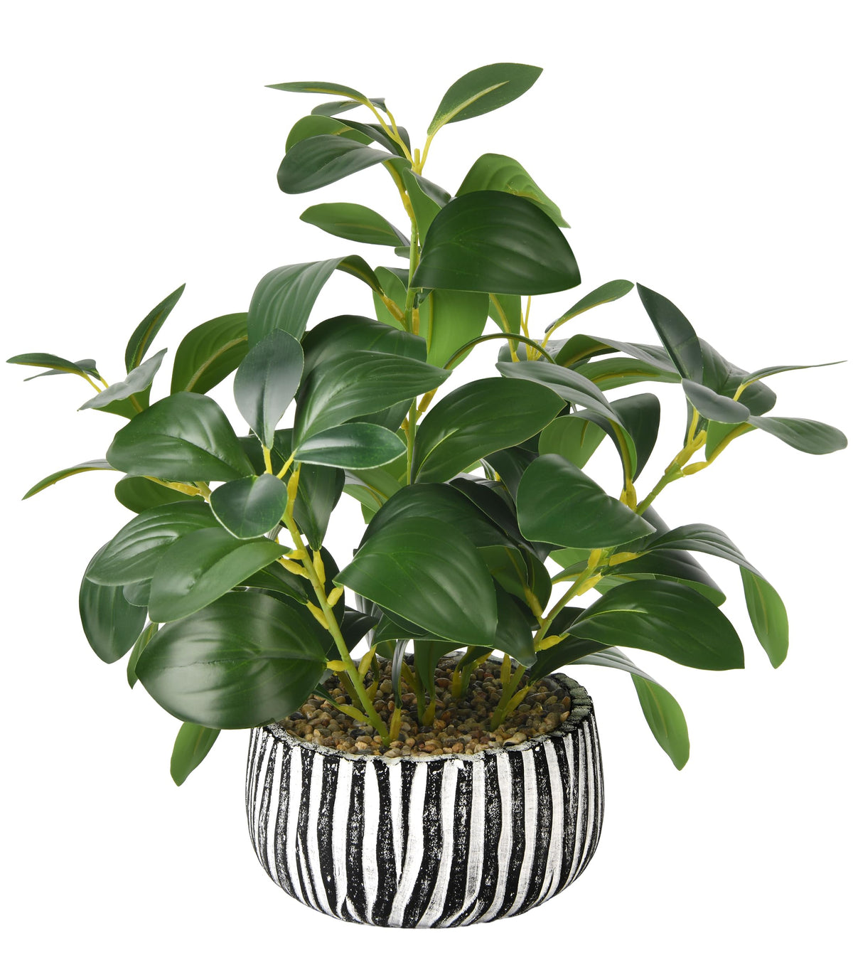 florisso artificial fig leaf succulent in black-white striped planter enhances modern farmhouse styling