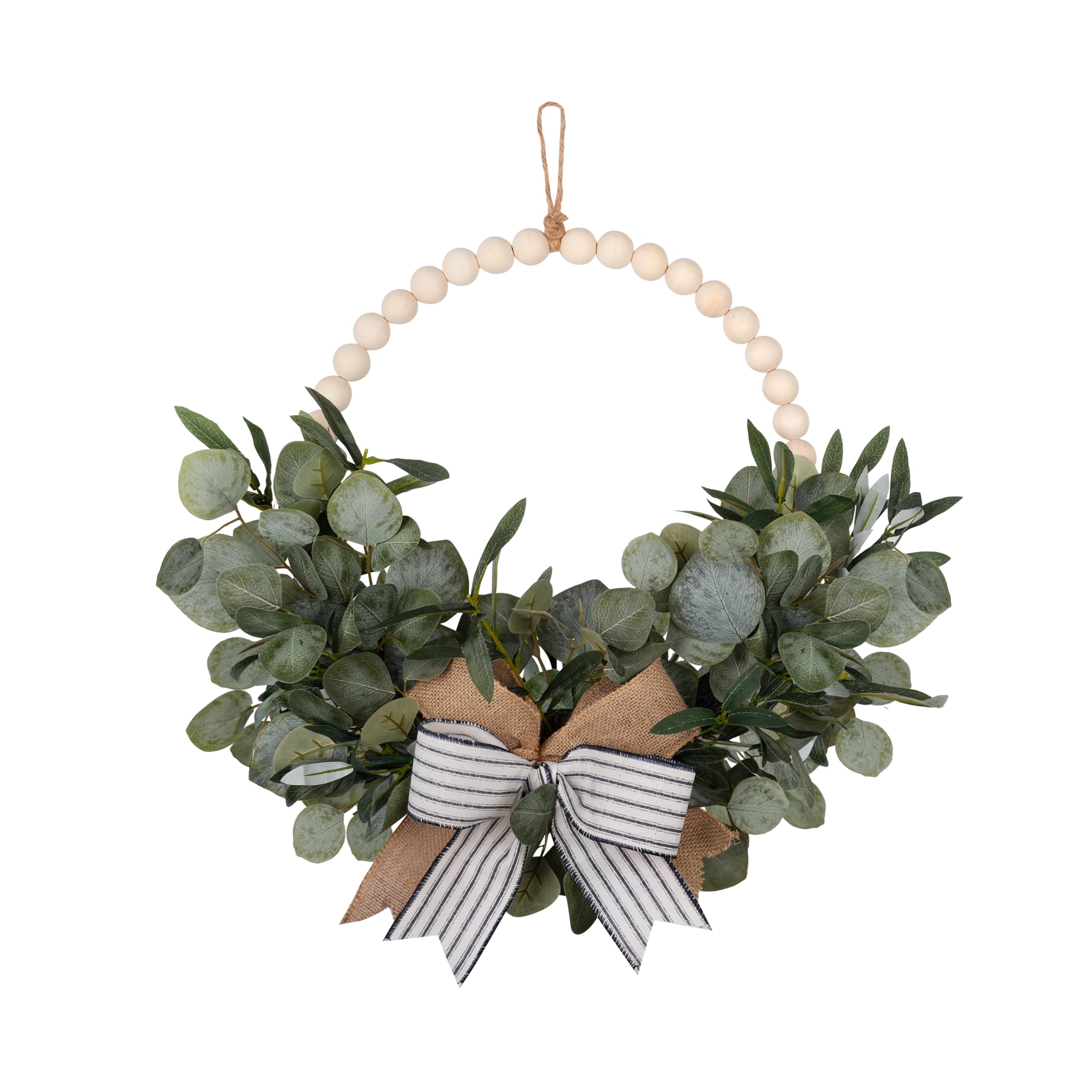 FLOROAD 24-inch beaded eucalyptus wreath for front door, adds welcoming spring vibes