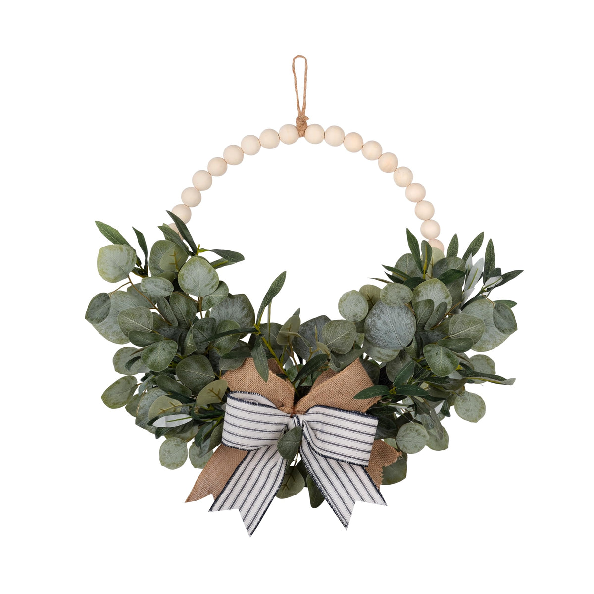 FLOROAD 24-inch beaded eucalyptus wreath for front door, adds welcoming spring vibes
