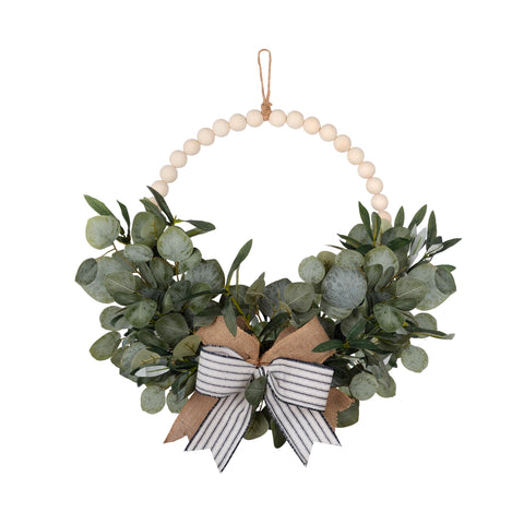 FLOROAD 24-inch beaded eucalyptus wreath for front door, adds welcoming spring vibes