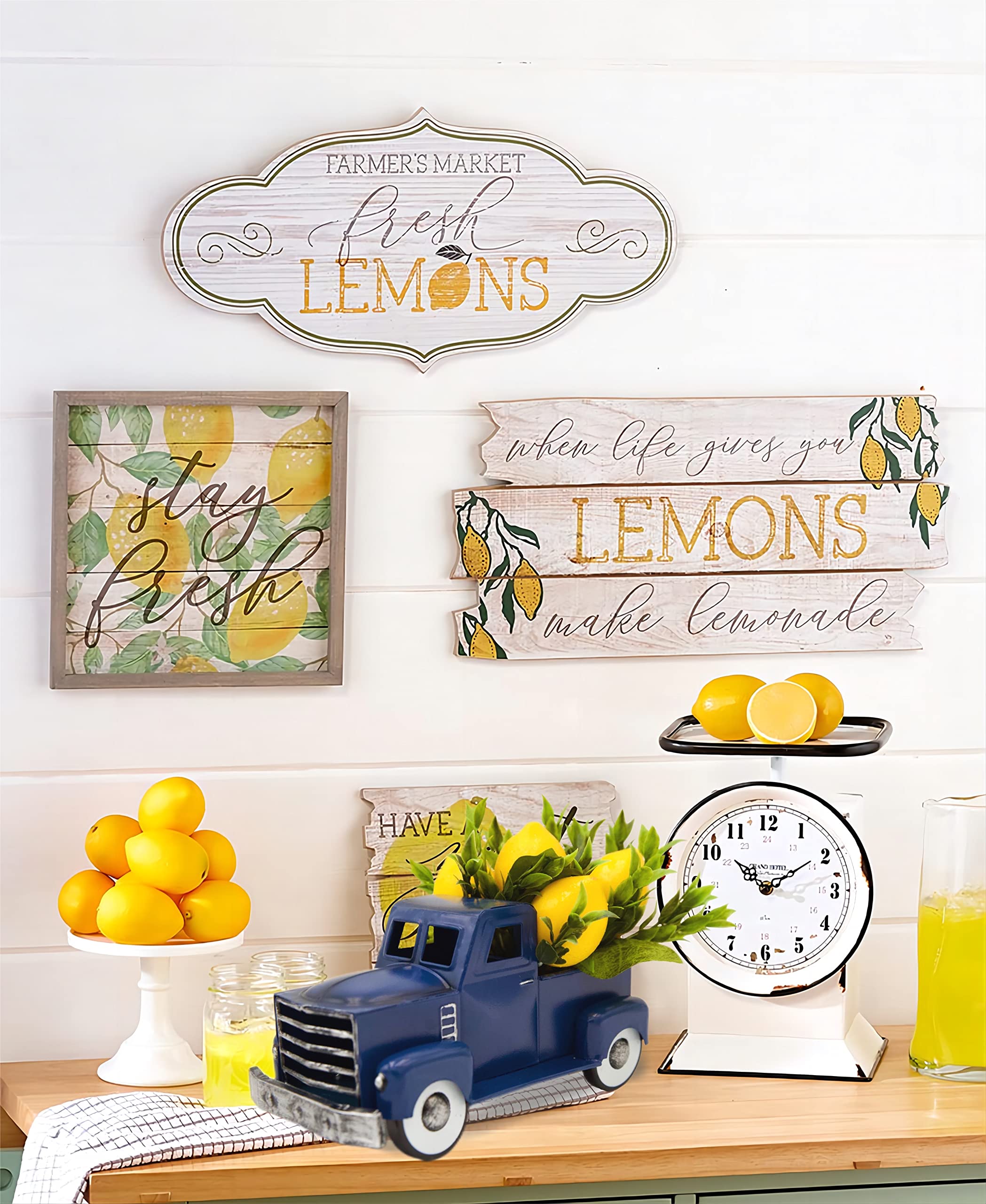 FLOROAD lemon-adorned truck decor brightens tiered trays with seasonal flair