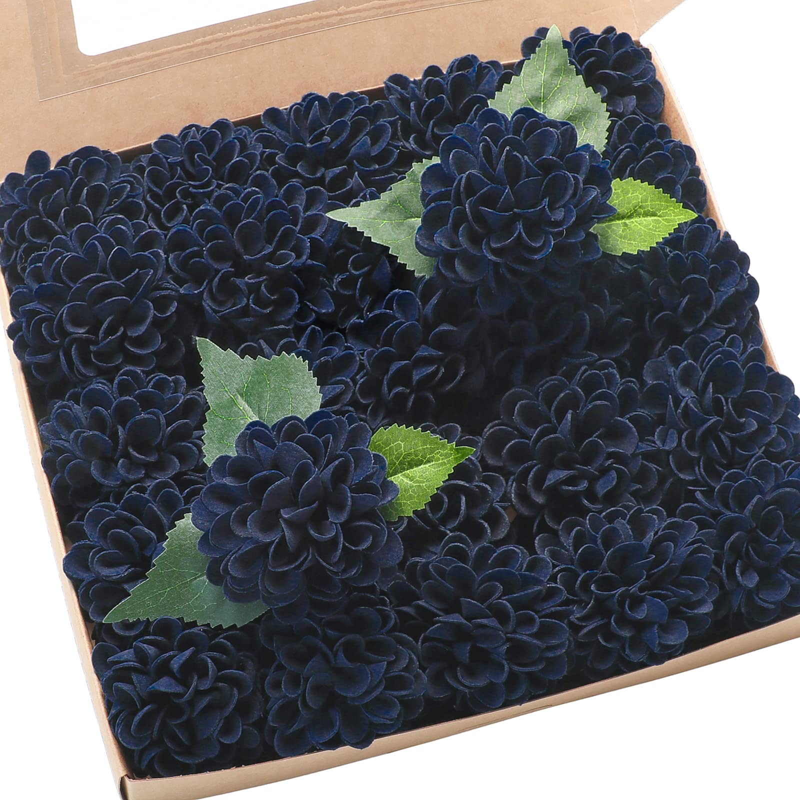 Floroom artificial dahlia flowers 25pcs navy blue foam stems, perfect for DIY bouquets.