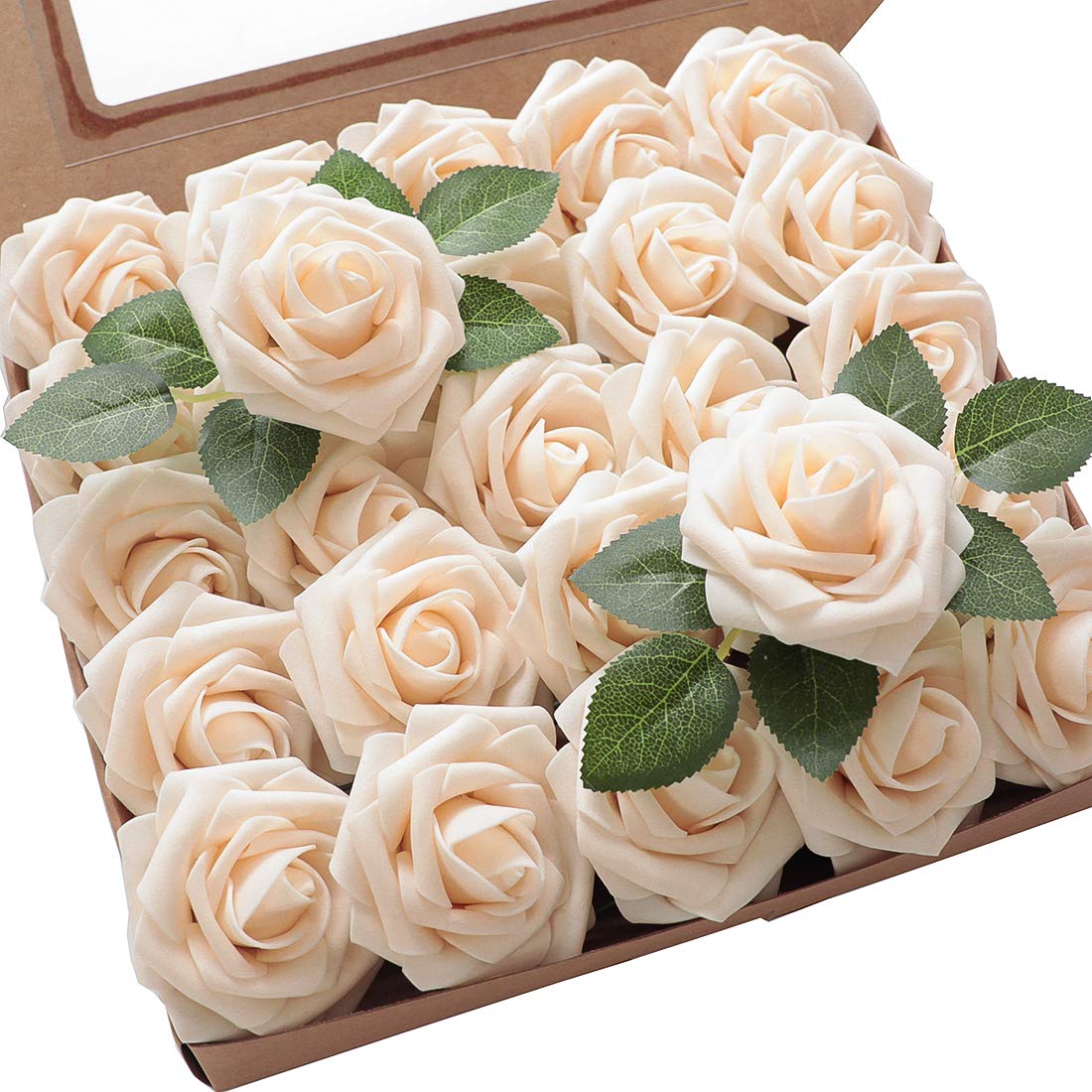 Floroom cream foam rose with stem close-up for realistic wedding bouquet