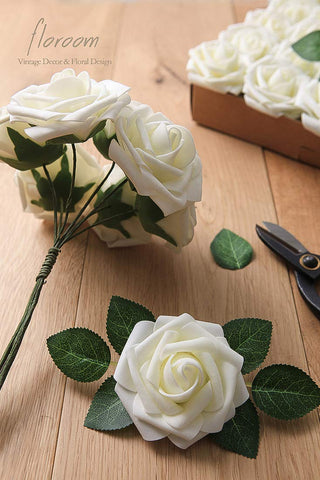 Floroom ivory foam rose cake decoration mock-ups for safe celebrations.