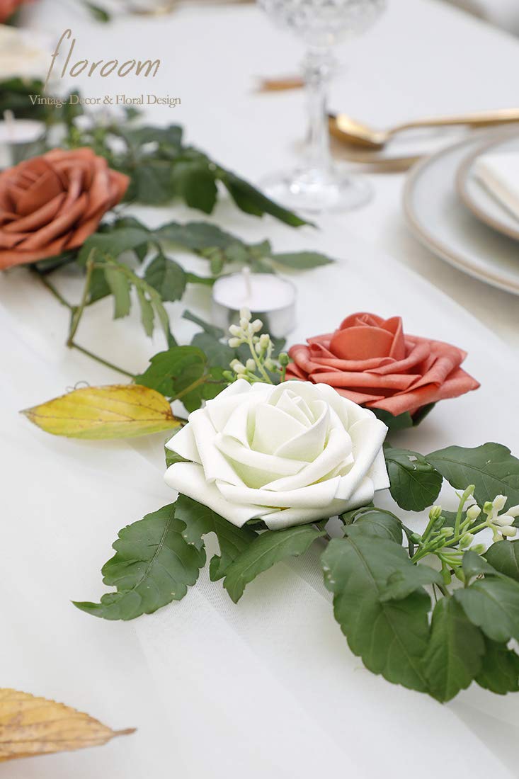Floroom ivory foam rose centerpiece for stylish 9-inch tables.