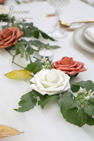 Floroom ivory foam rose centerpiece for stylish 9-inch tables.