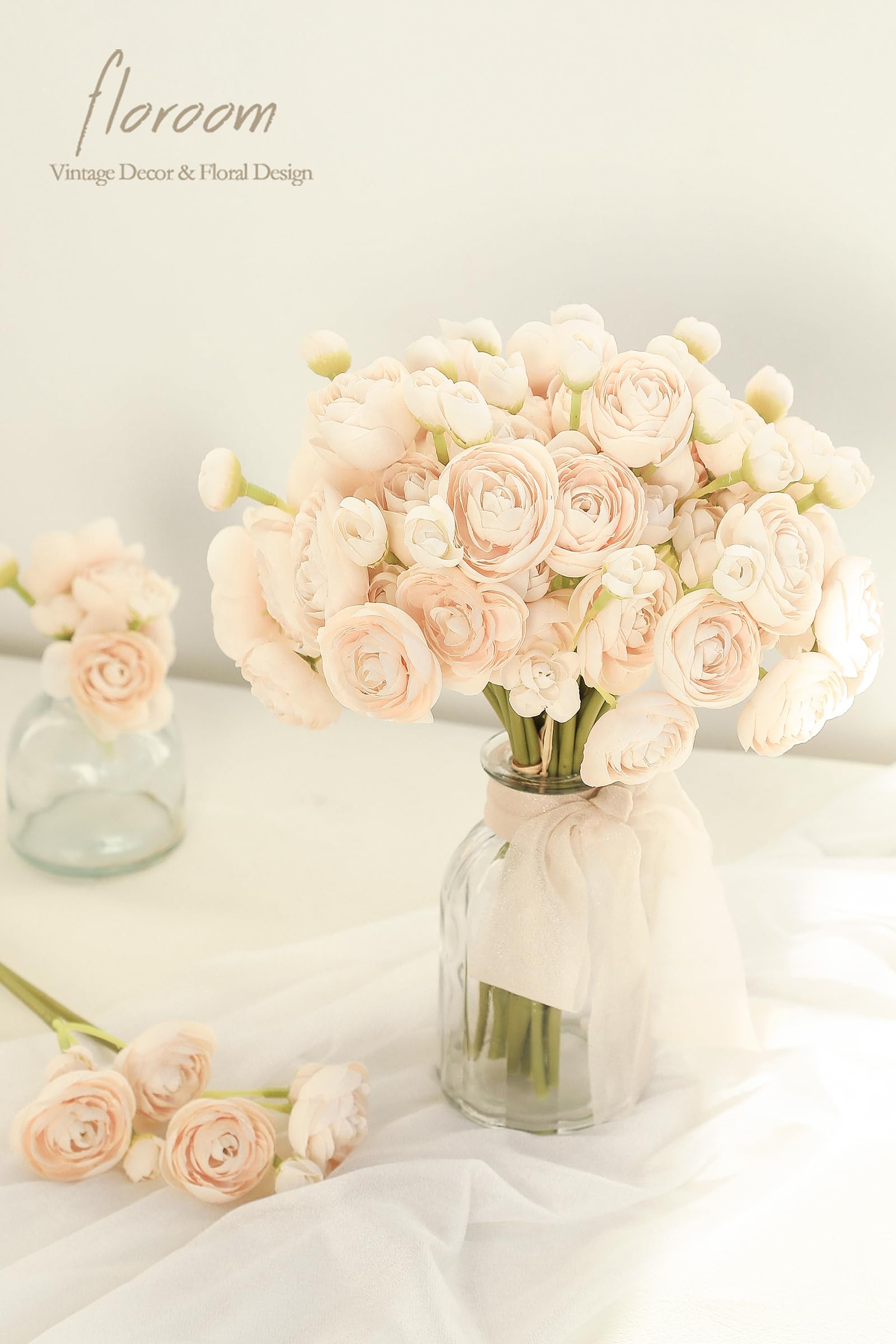 Floroom mini silk ranunculus on stems, perfect for DIY wedding centerpieces.
