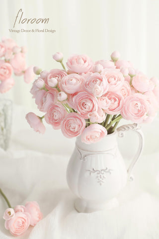Floroom artificial ranunculus silk blooms with flexible stems for DIY