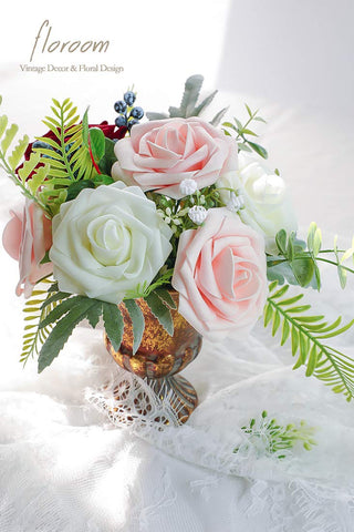 Floroom blush foam roses for kissing balls and boutonnieres.