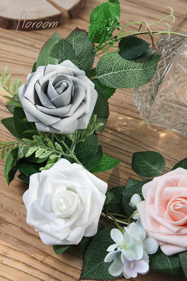 Floroom white foam rose centerpiece arrangement for tables.