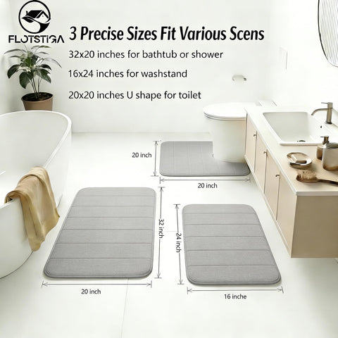 Flotstiga memory foam bath mats close-up coral velvet surface for rapid absorption.