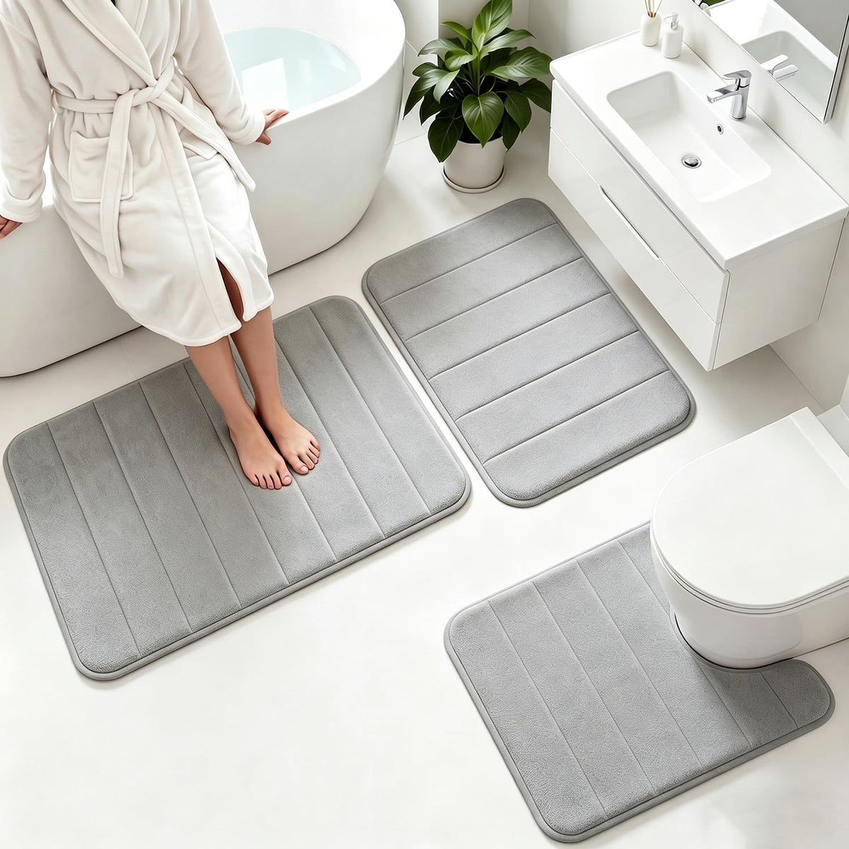 Flotstiga memory foam bath mat set front view with plush texture for cloud-like comfort.
