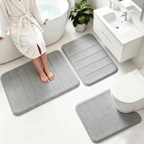 Flotstiga memory foam bath mat set front view with plush texture for cloud-like comfort.