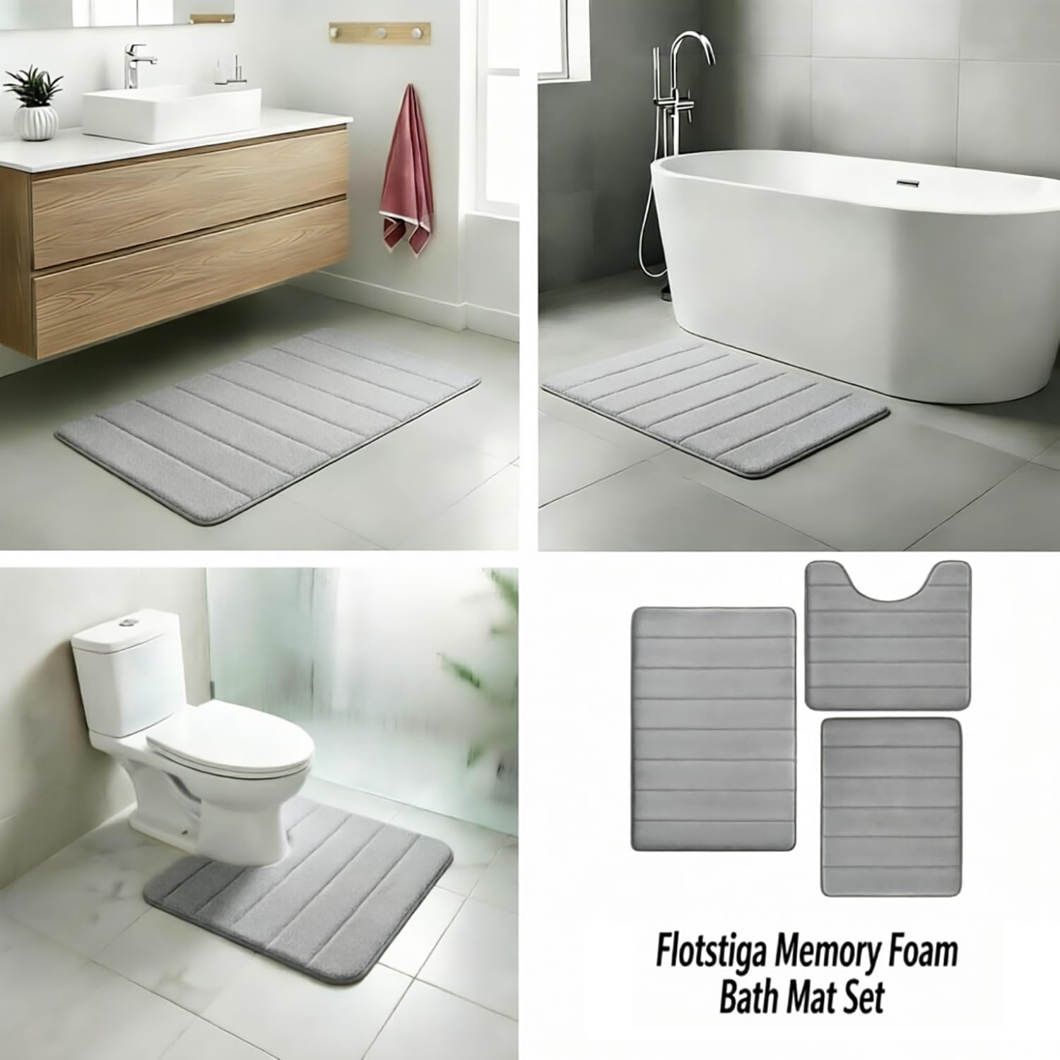 Flotstiga memory foam mat set placed in kitchen or hallway for coverage.