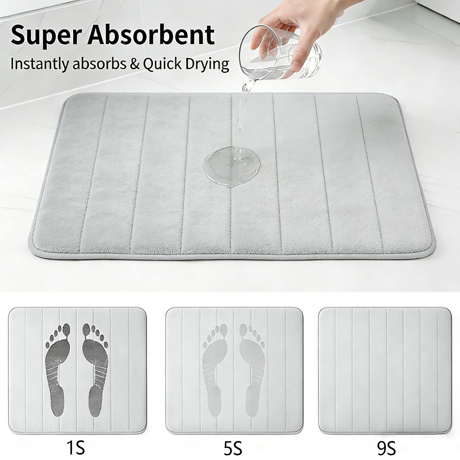 Flotstiga memory foam bath mat set machine washable for easy care.