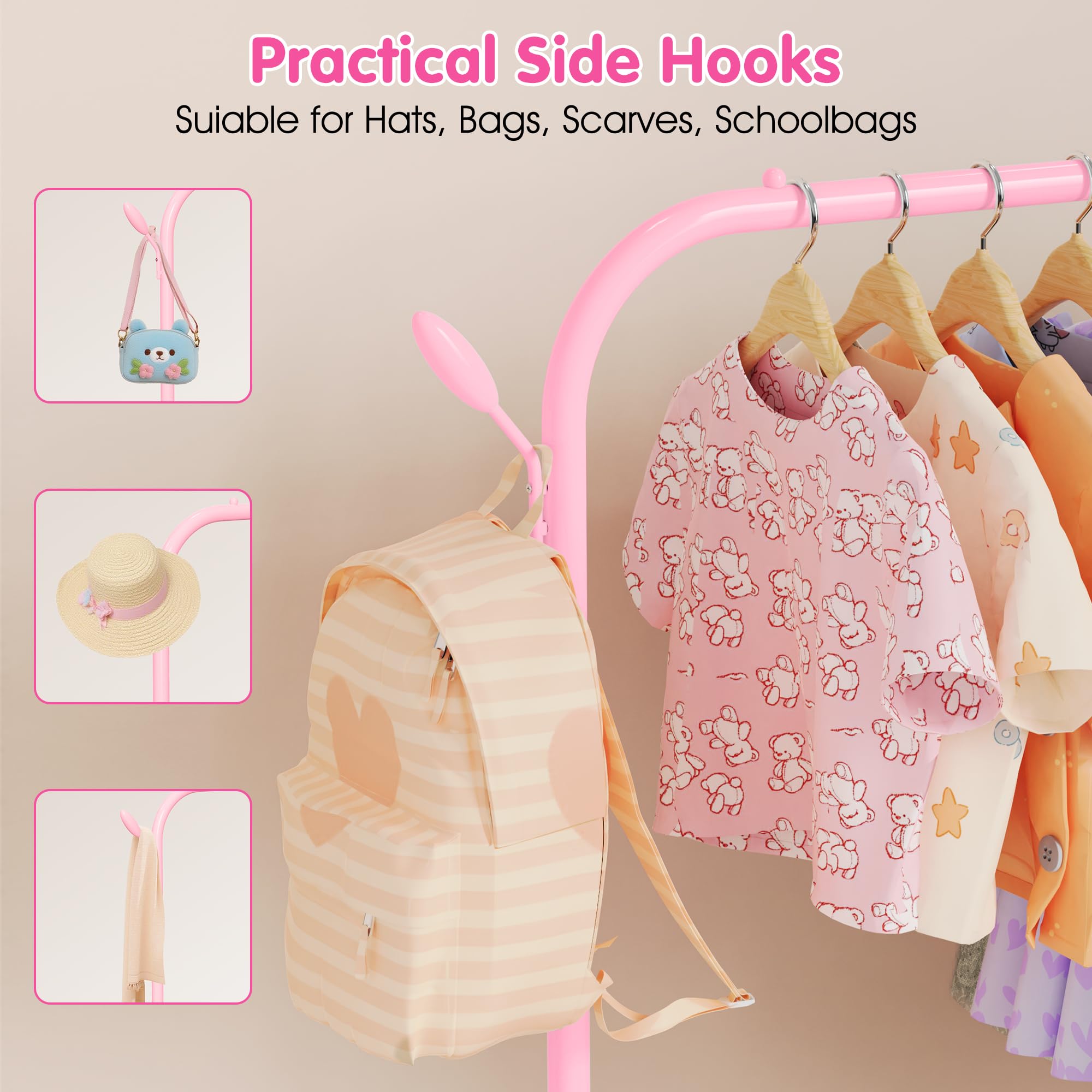 Portable FLOUREE clothing rack easily moved between playroom and nursery