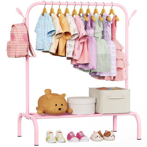 FLOUREE upgraded kids clothing rack in pink, easy reach for little outfits