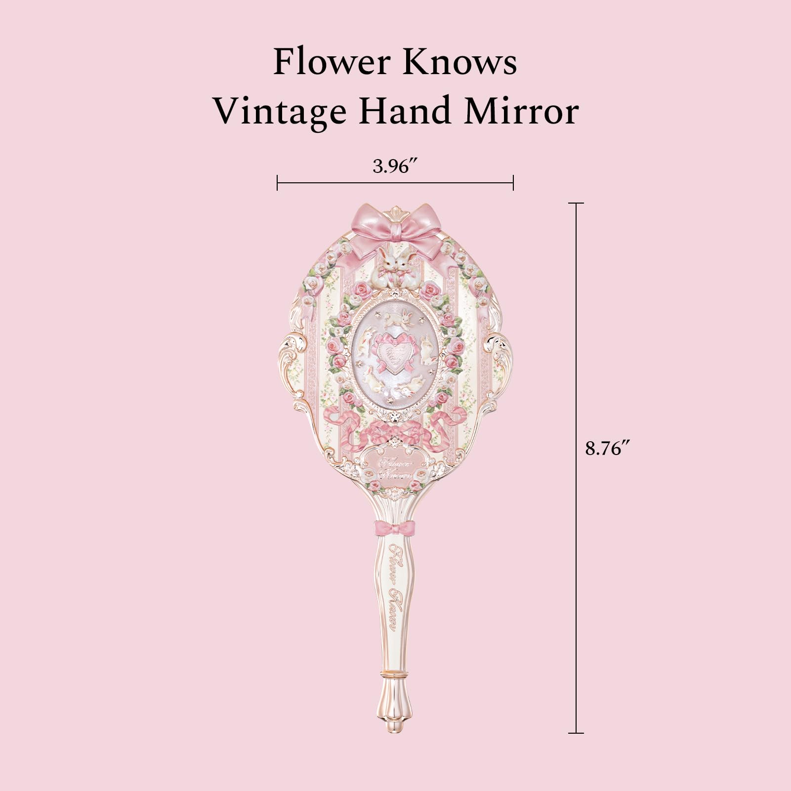 Flower Knows Rosette Pink Handle Mirror is lightweight and travel-ready