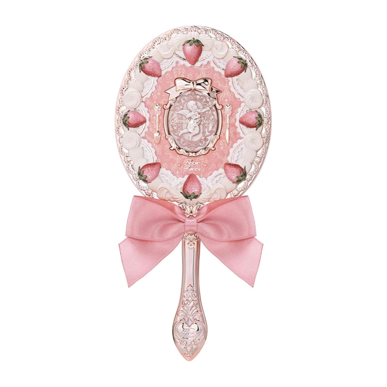 Flower Knows Strawberry Cupid hand mirror front view for portable touch-ups