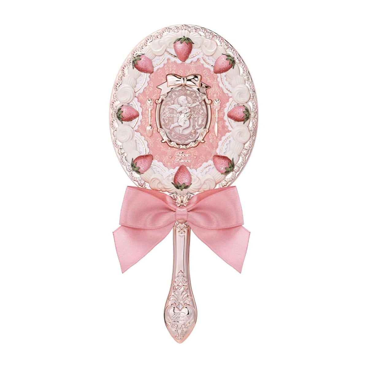 Flower Knows Strawberry Cupid hand mirror front view for portable touch-ups