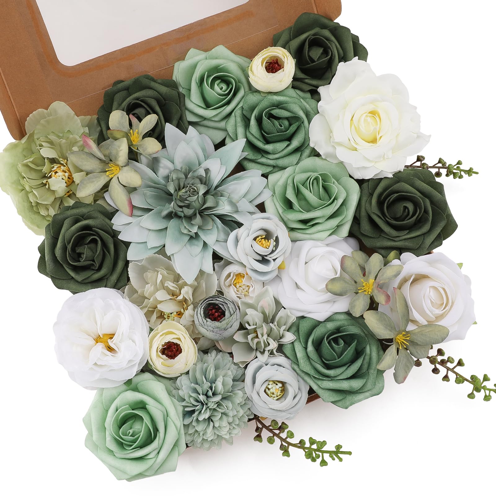 Floweroyal artificial green flower mix with stems for durable decor