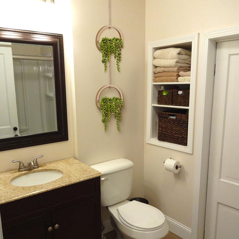 Floweroyal hanging plant with pearls and lanyard enables easy ceiling or wall display.