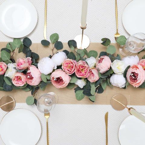 Floweroyal pink and white peony garland ideal for elegant table backdrops