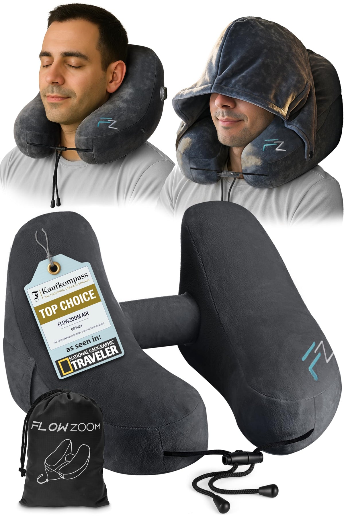FLOWZOOM Air Pillow in-flight on seat provides neck support for restful travel