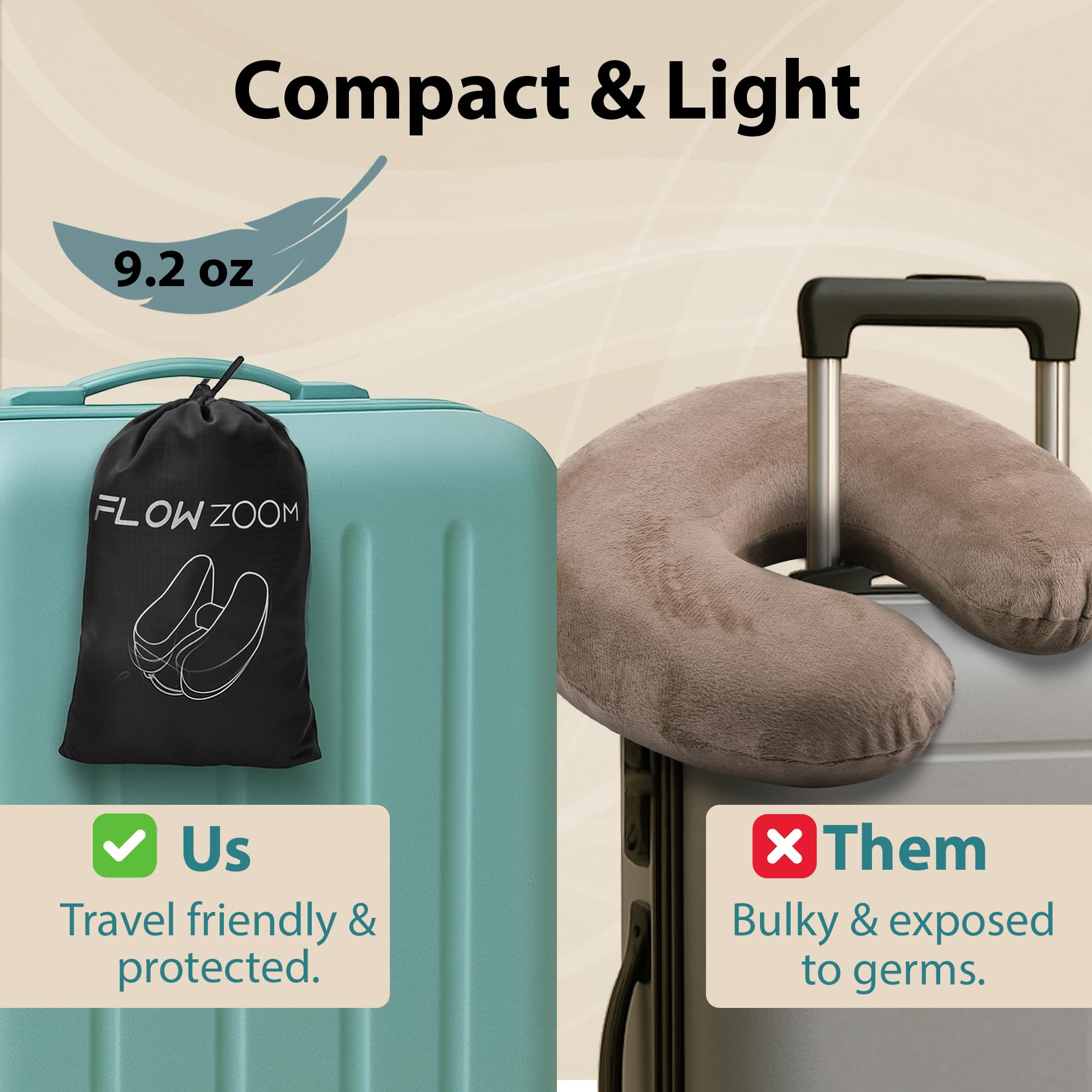 FLOWZOOM Air Pillow lightweight design with 8-oz weight for travel