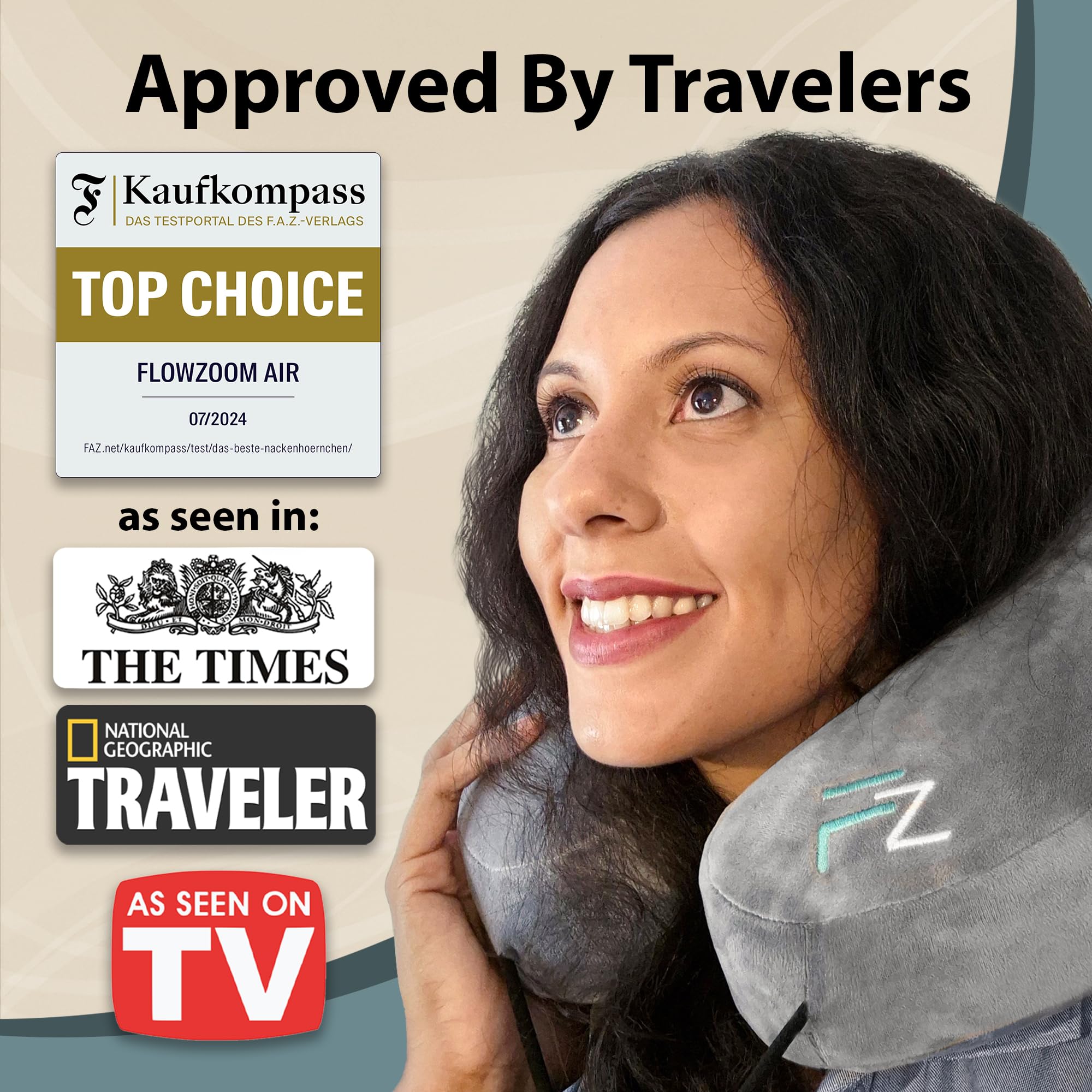 FLOWZOOM Air Pillow includes a compact travel bag for easy packing.