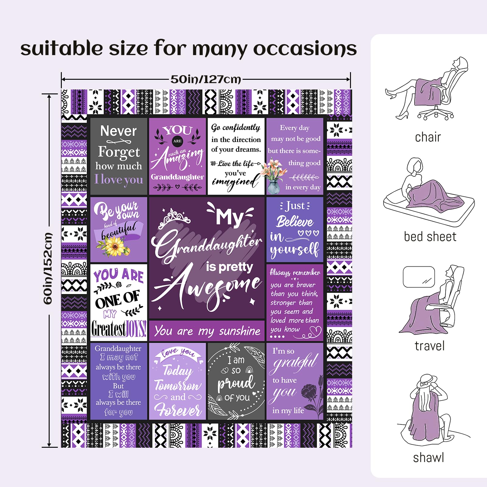 Flpoxzd Granddaughter Blanket shown for indoor and outdoor use.