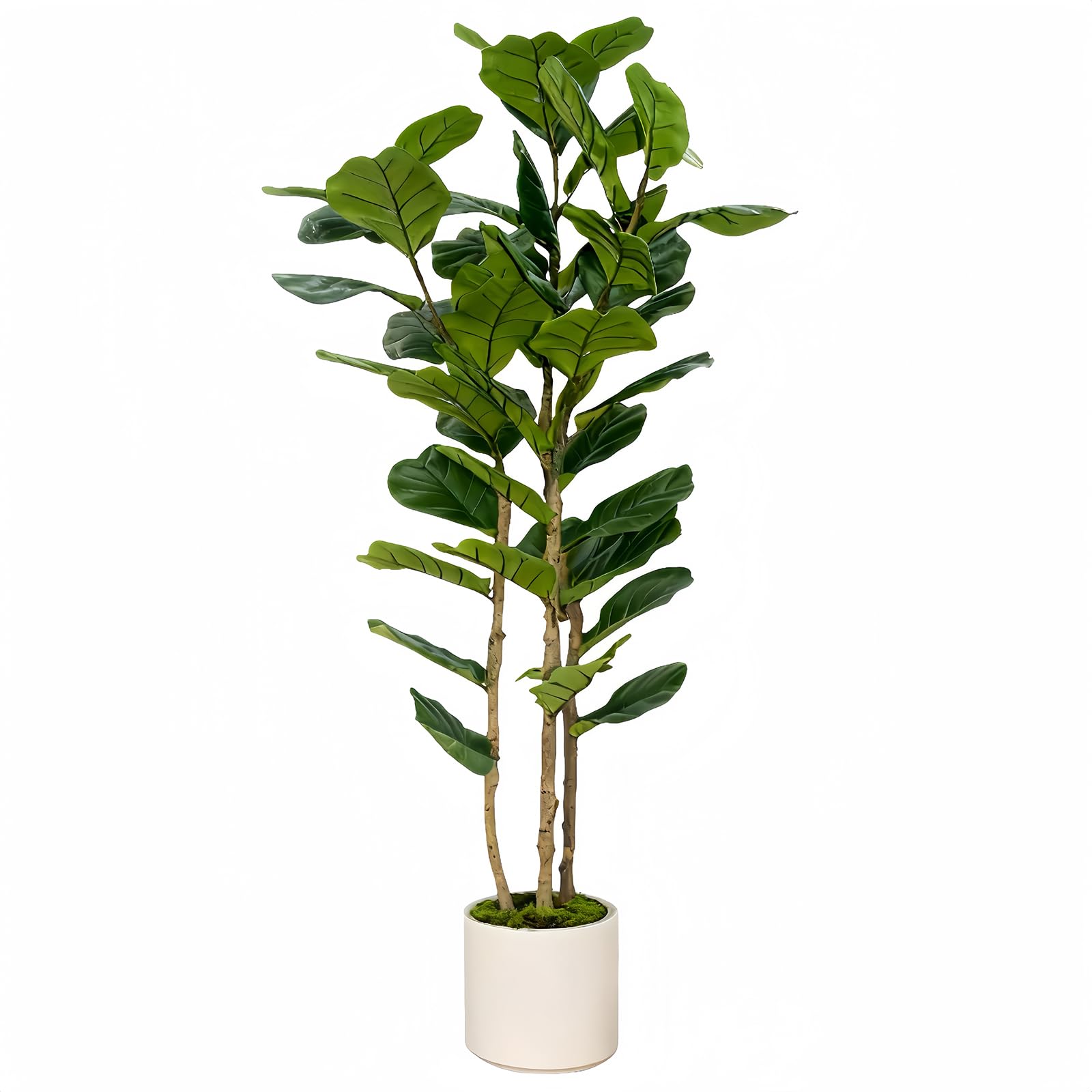 FLRLIVING artificial fiddle leaf fig tree 5ft in white planter enhances living room decor