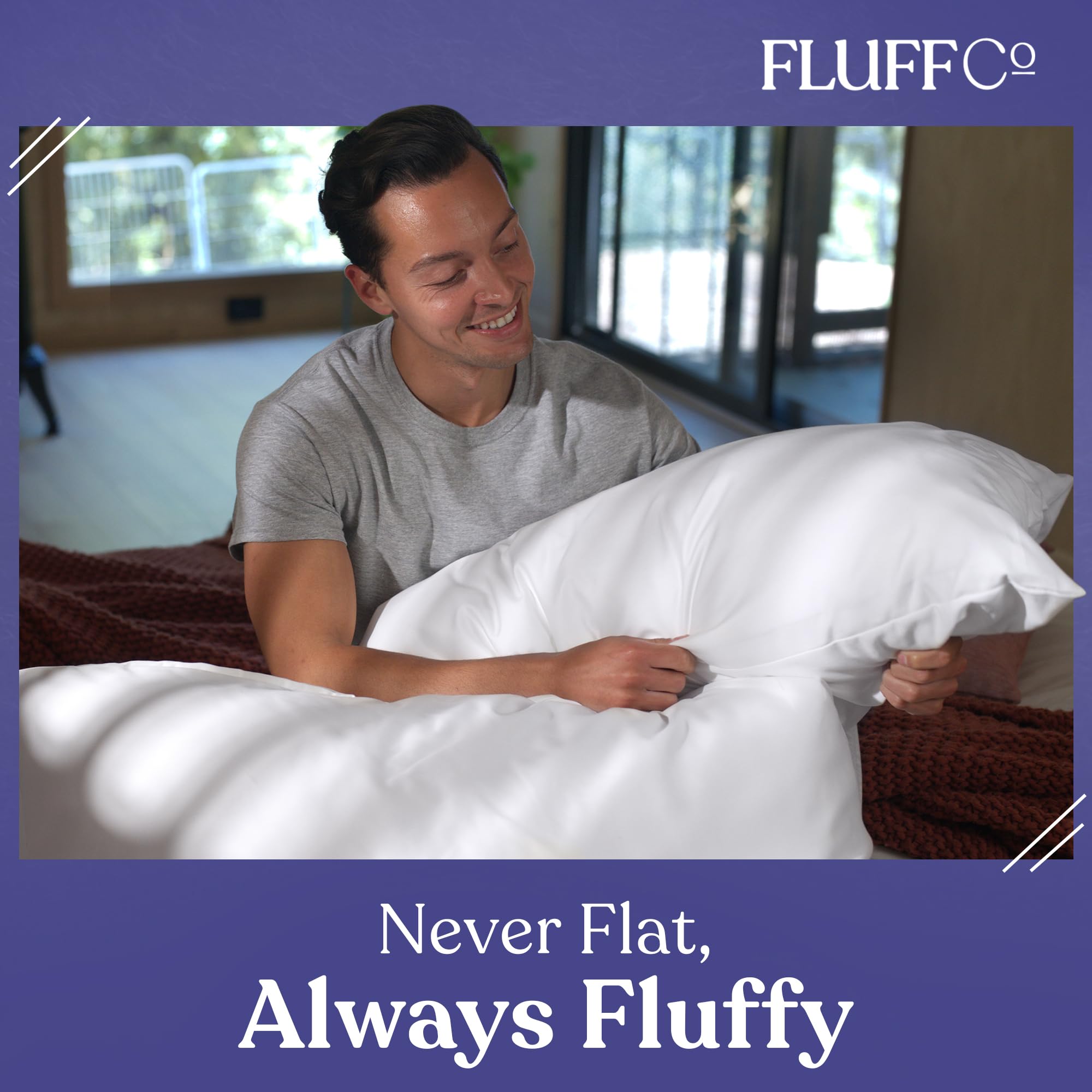 FluffCo Basics pillow back- and stomach-sleeper loft offers versatile elevation.