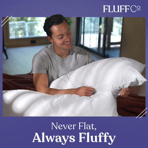 FluffCo Basics pillow back- and stomach-sleeper loft offers versatile elevation.