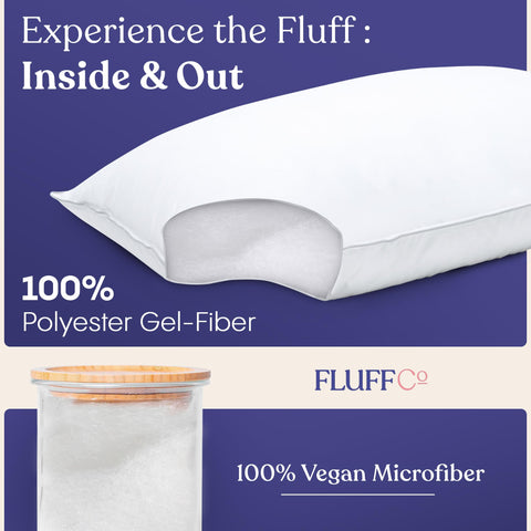 FluffCo Basics pillow gel-fiber fill demonstrates plush support and neck alignment.