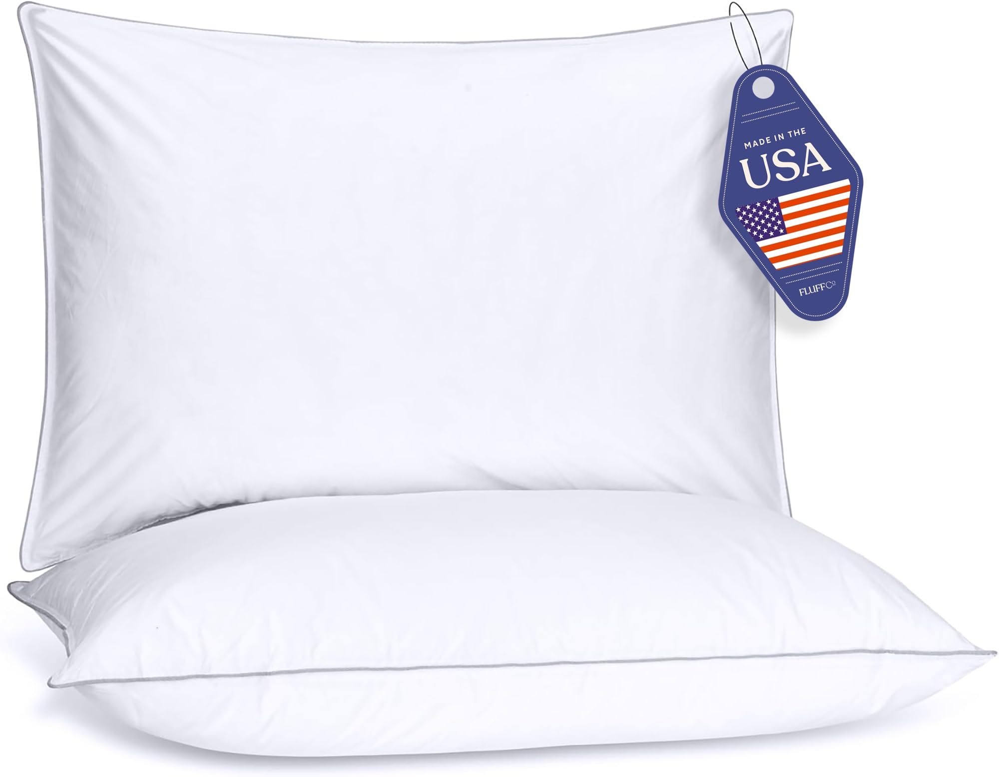 FluffCo Basics pillow shell close-up shows cooling cotton fabric for breathable sleep.