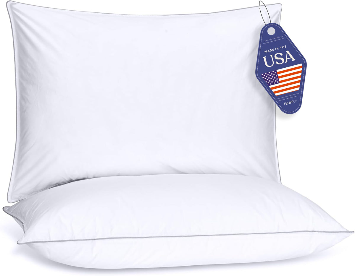 FluffCo Basics pillow shell close-up shows cooling cotton fabric for breathable sleep.