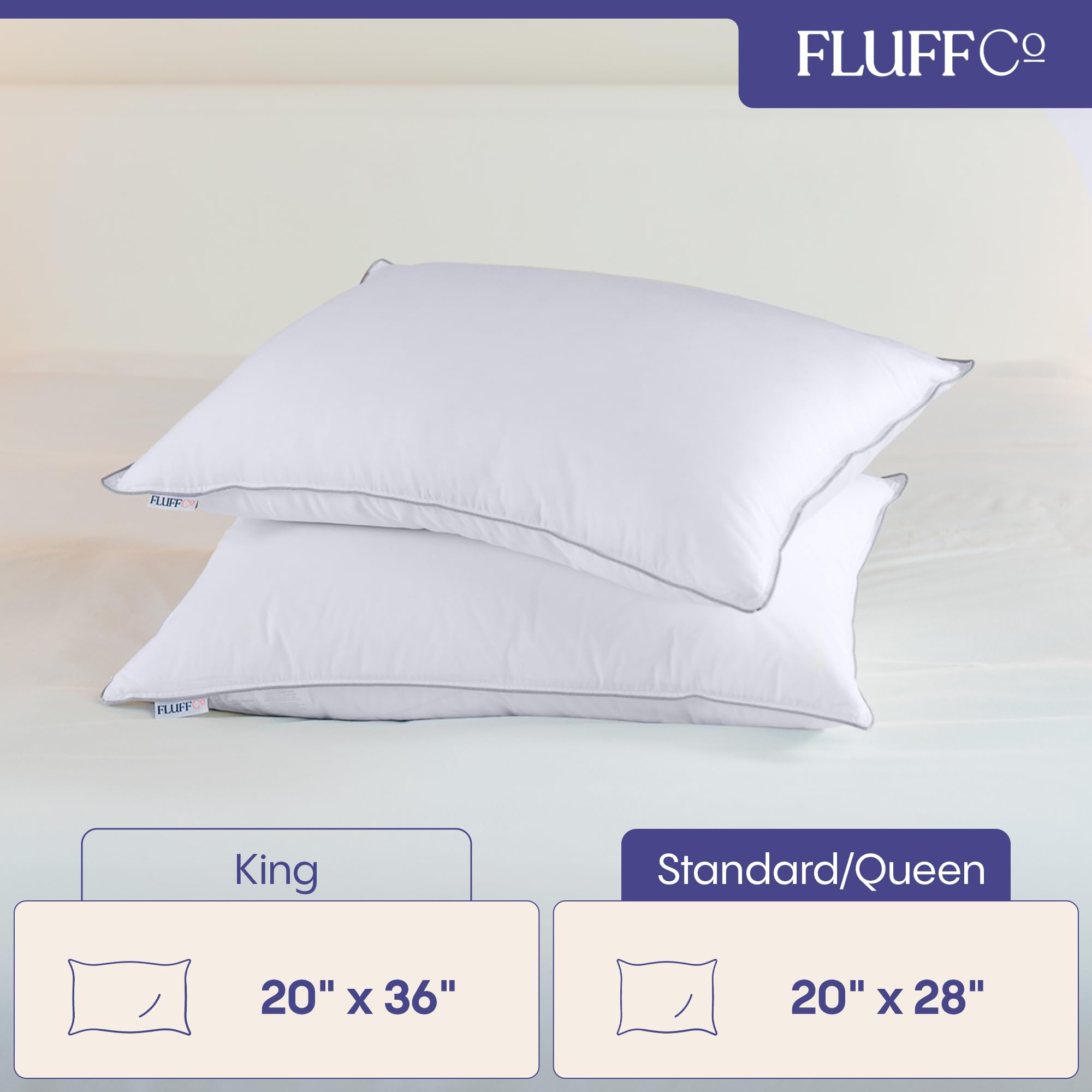 FluffCo Basics pillow side-sleepers support for neck alignment and comfortable elevation.