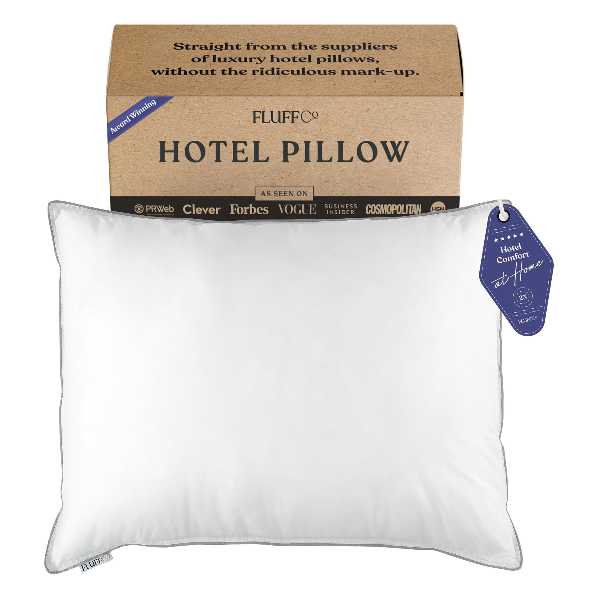 FluffCo Zen Fluff pillow front view showing hotel-grade comfort for all sleep positions