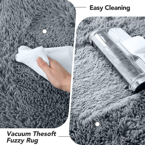Fluffyrug easy-clean shag rug supports spot cleaning and daily care.
