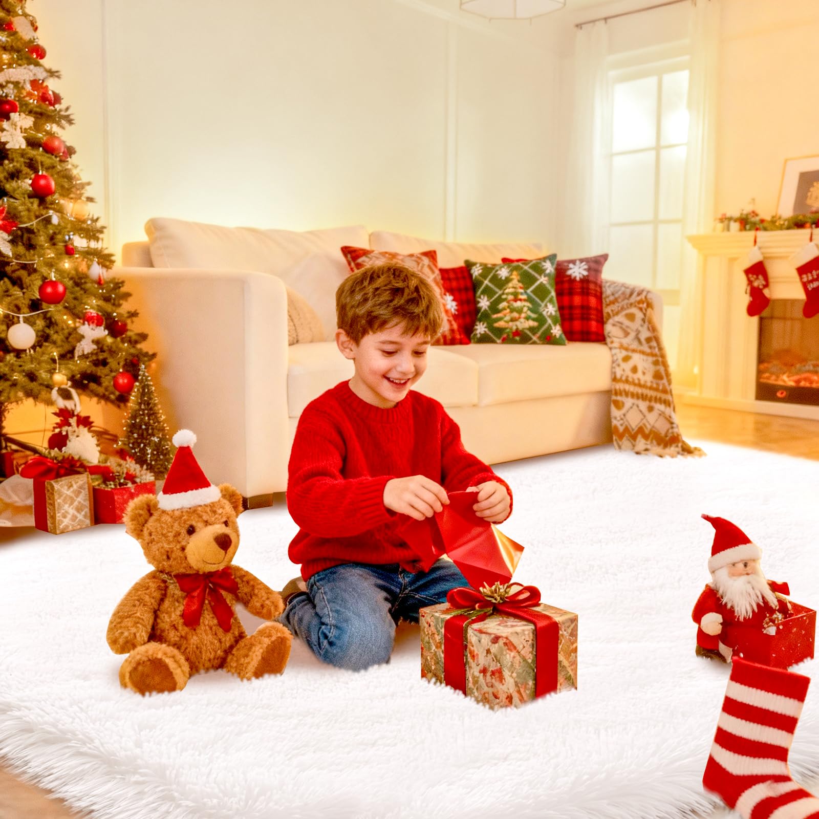 Fluffyrug plush shag rug for living room creates a cozy seating area.