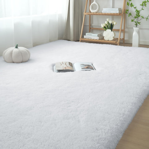 Fluffyrug white fluffy rug for bedroom with plush texture that enhances warmth.