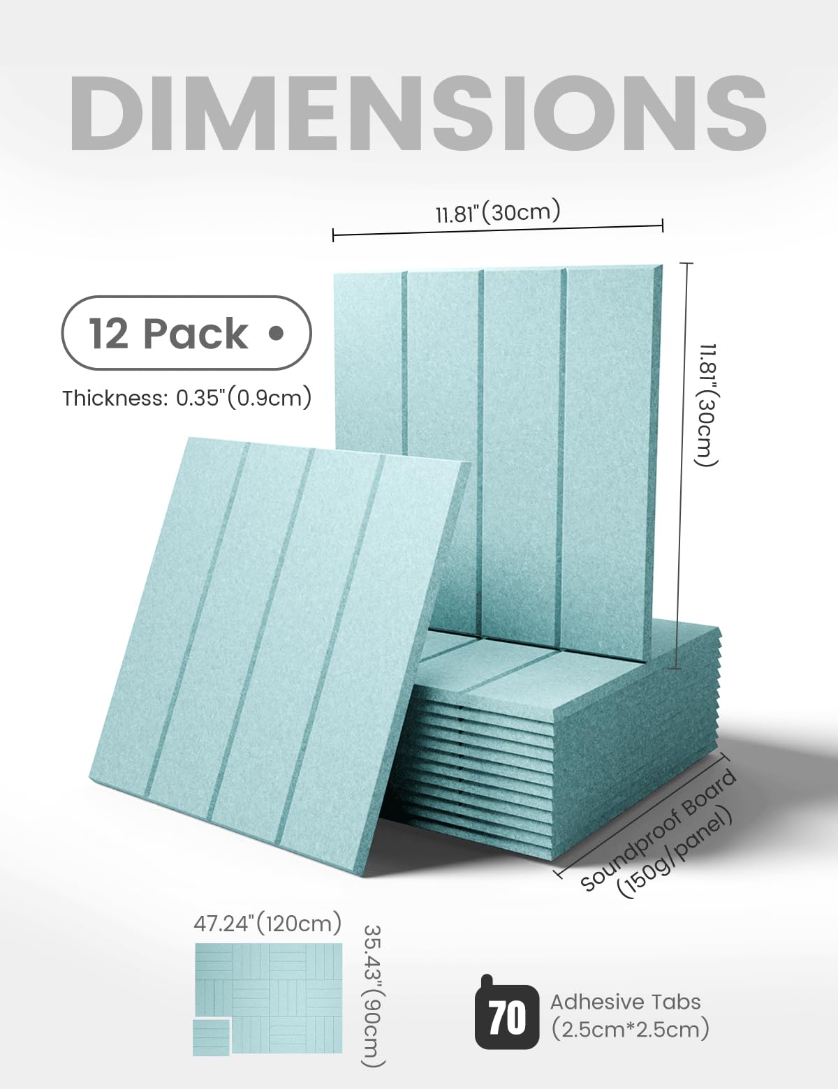 Fluxynara 12-pack felt tiles in teal for DIY wall displays