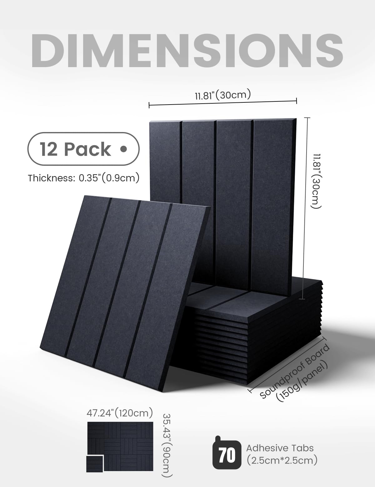 Fluxynara adhesive tabs securing tiles on smooth surfaces for damage-free hanging.