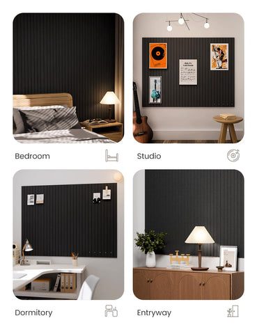 Fluxynara black felt bulletin board surface adds sleek organization.