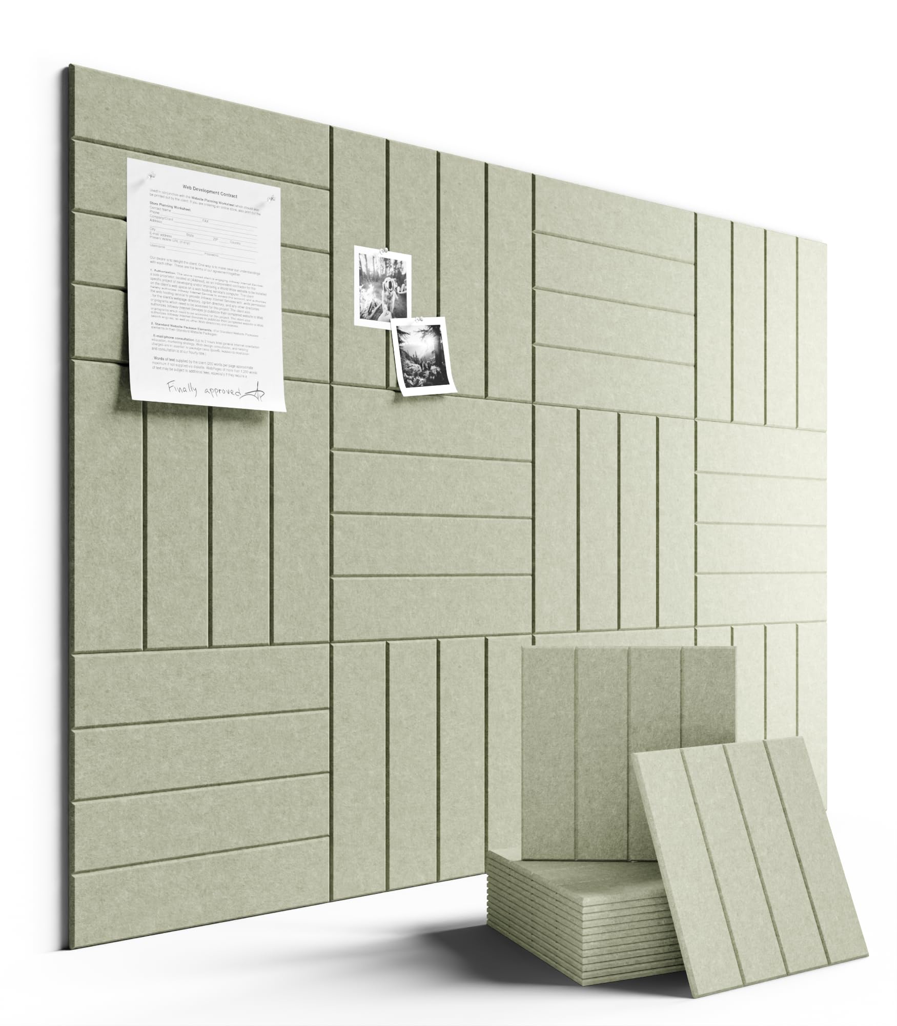 Fluxynara bulletin tiles arranged on wall in a 48x36 layout